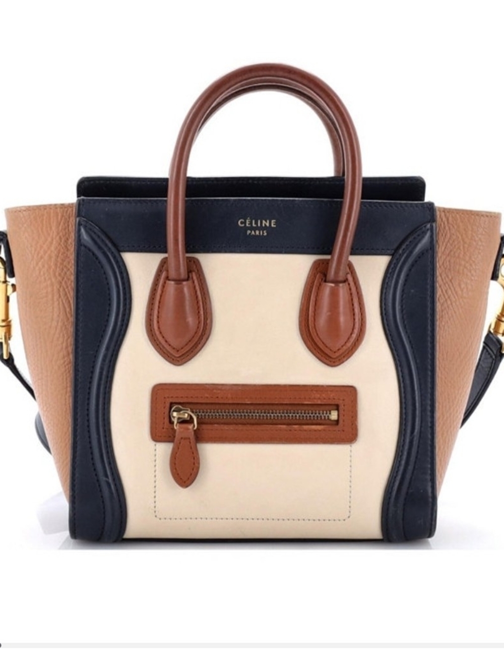Celine Tricolor Mini Luggage Tote - Cream, Navy & Tan